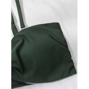 Costum de baie 3 piese cu fusta lunga din voal, elemente metalice decorative, verde #ZZ3925 - Img 10