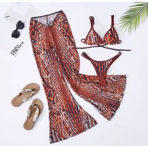 Costum de baie 3 piese cu pantaloni lungi, animal print, maro #ZZ3976 - Img 6