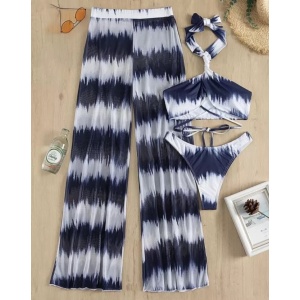 Costum de baie 3 piese cu pantaloni lungi si sutien petrecut, alb/ albastru #ZZ3960 - Img 3