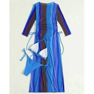 Costum de baie 3 piese cu rochie lunga, albastru #ZZ3918 - Img 4