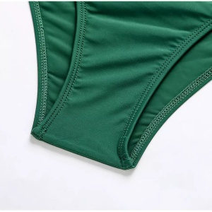 Costum de baie 3 piese, sutien pe un umar si slip cu talie inalta, verde #ZZ3935 - Img 5