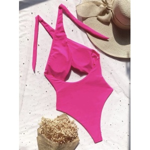 Costum de baie intreg cu spatele gol si decupaj in zona andomenului, roz neon #ZZ1904 - Img 4