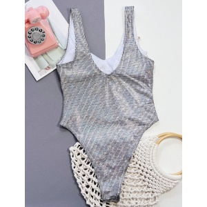 Costum de baie intreg metalizat cu lanturi aurii decorative, argintiu #ZZ1933 - Img 4
