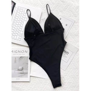 Costum de baie intreg sexy, cu insertii de tul si decolteu, negru/nude #ZZ1938 - Img 4