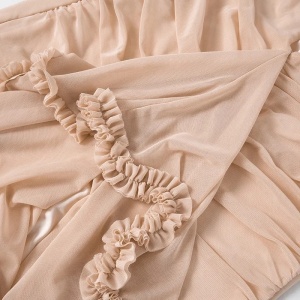 Rochie lunga sexy cu decupaj, crapatura in fata si volanase, bej/nude #ZZ1072 - Img 10