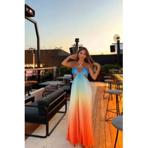 Rochie lungă sexy de plajă, plisată, cu decupaje, multicolor #ZZ1100 - Img 3
