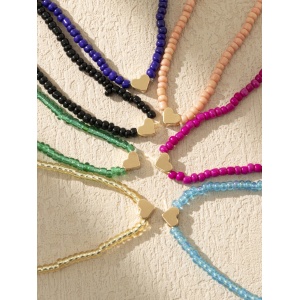 Set bratari pentru picior, elastice, colorate, cu inimioare decorative, multicolor, 7 buc #ZZ4305 - Img 2