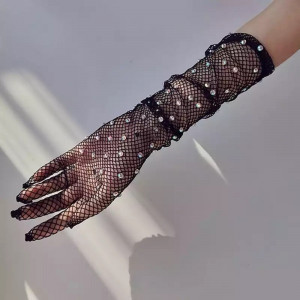 Set ciorapi si manusi din plasa fina cu cristale decorative, negru, 2 piese #ZZ4049 - Img 2