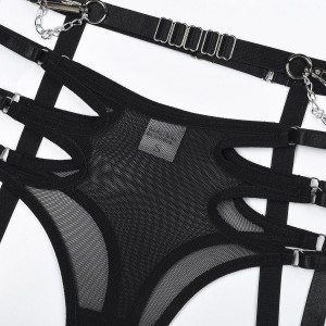 Set lenjerie intima sexy cu decupaje la slip si sutien, choker, negru, 5 piese #ZZ4003 - Img 12