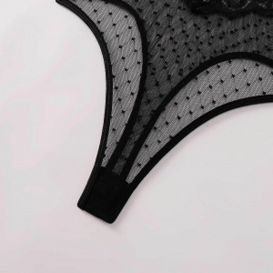 Set lenjerie intima sexy din dantela fina brodata, cu body si manusi, negru, 2 piese #ZZ4375 - Img 11