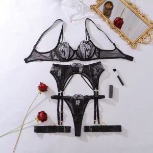 Set lenjerie intima sexy din dantela, negru, 4 piese#ZZ4077 - Img 10