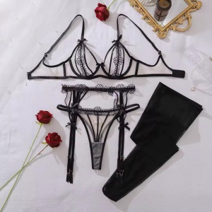 Set lenjerie intima sexy din dantela si tule, negru, 4 piese#ZZ4334 - Img 10