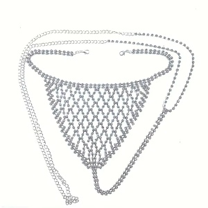 Set lenjerie sexy tip body chain din sutien si slip cu cristale, argintiu, 2 piese #ZZ4440 - Img 11