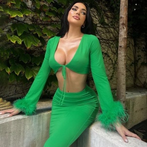 Set sexy din 2 piese cu bluza scurta si fusta, verde #ZZ2706