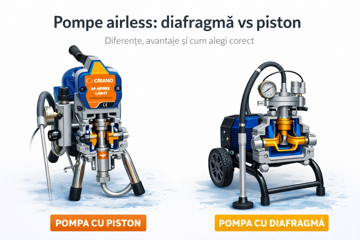 Pompe airless: diafragmă vs. piston – diferențe, avantaje și cum alegi corect