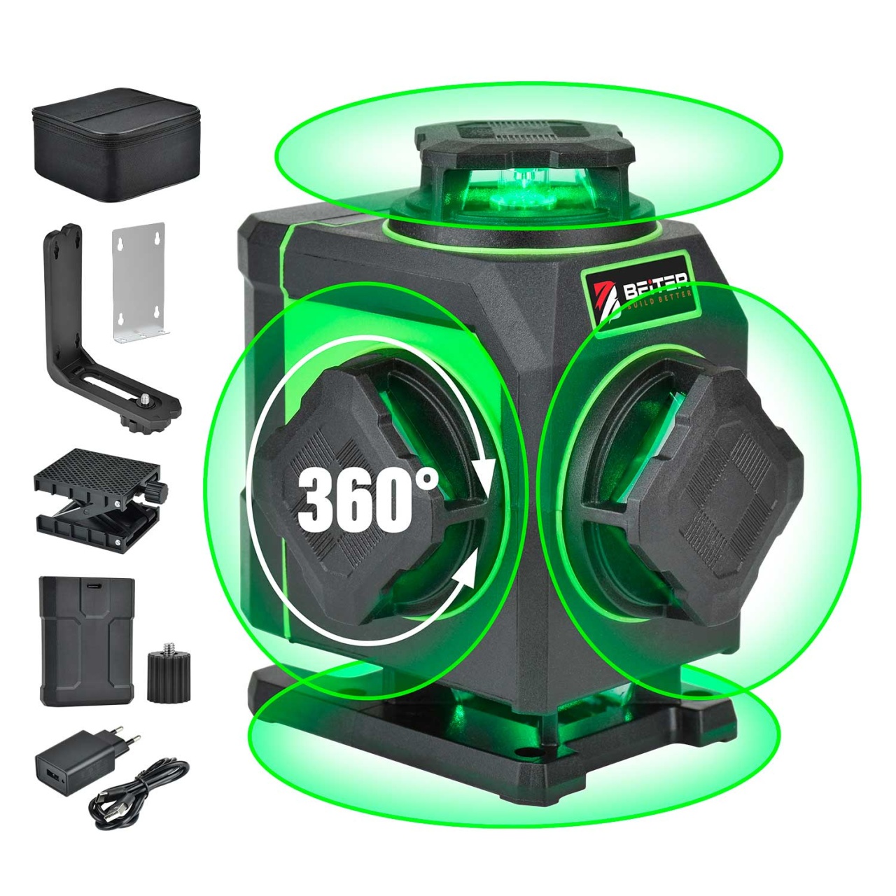 Nivela Laser Verde 4x360°, capuri laser rotative, raza de actiune 20m - Beiter TED-4DT - 1 | YEO
