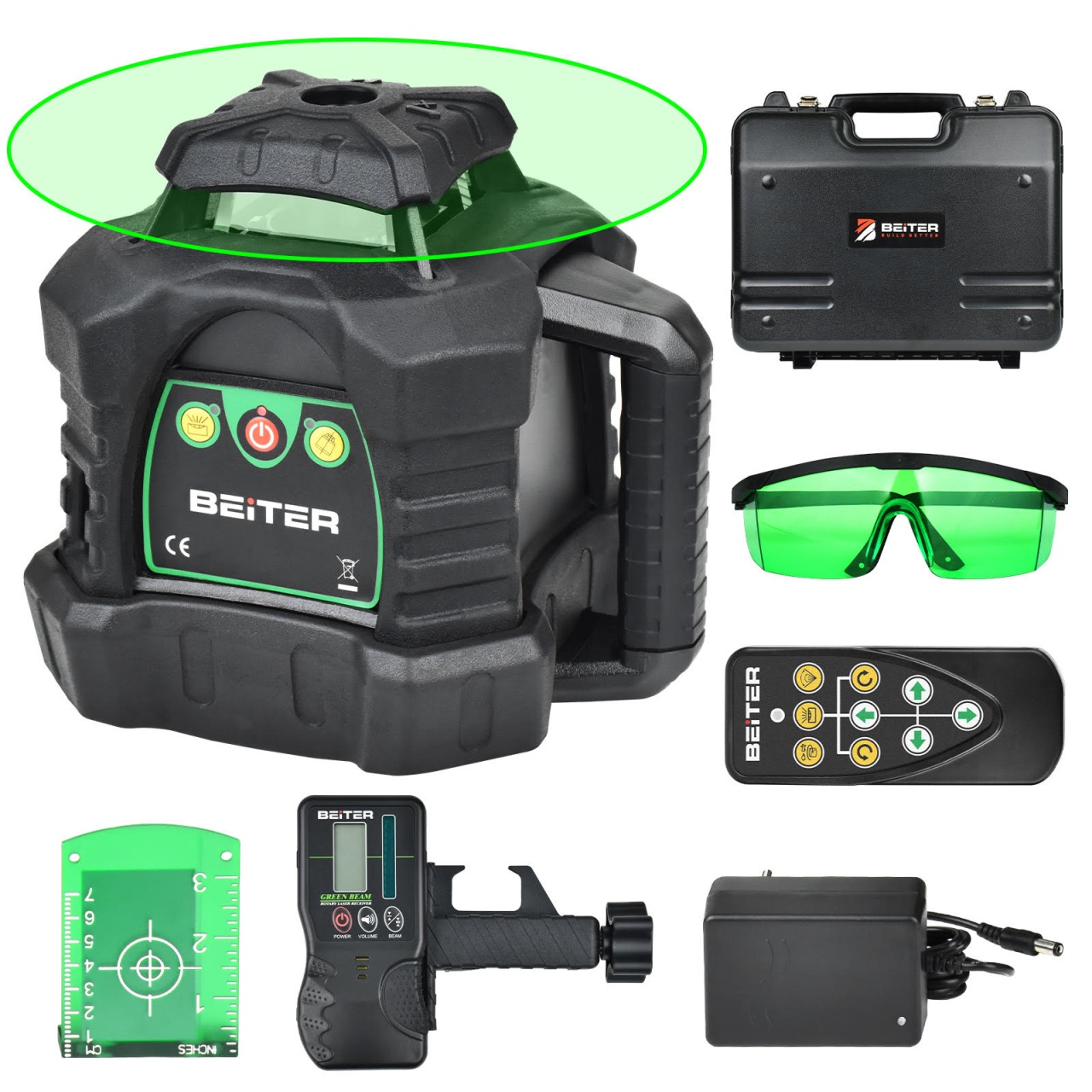 SET Nivela Laser Verde Rotativa GR3603 cu Receptor, Acumulator si Telecomanda - Beiter-GR3603