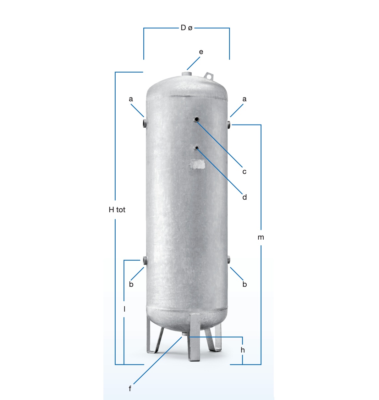 Rezervor de aer vertical galvanizat / zincat - 900 litri, max. 11 bari - ABAC-V900-11B-ZINC - 1 | YEO
