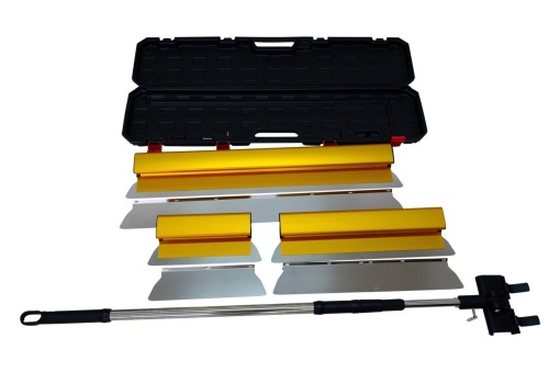 Set de gletiere profesionale Heavy-Duty aluminiu 30, 50, 80 (cm) x 0.35mm cu maner extensibil si cutie de transport - CNO-GHD853SET