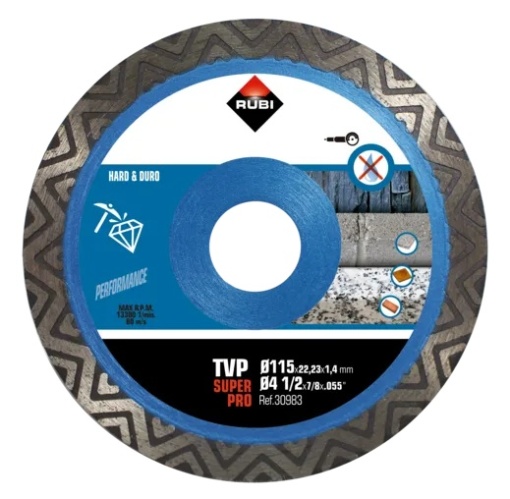 Disc diamantat pt. materiale foarte dure 115mm, TVP 115 SuperPro - RUBI-30983