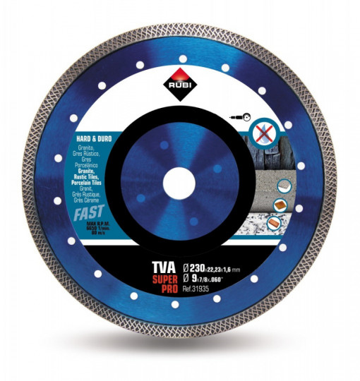 Disc diamantat pt. materiale foarte dure 230mm, TVA 230 SuperPro - RUBI-31935