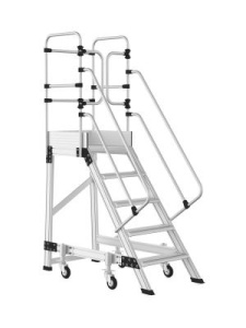 Scara industriala din aluminiu cu 4 trepte si 1 platforma, cu roti automate cu arc, h=125(cm) platforma, inaltime lucru 3,5(m) - CNO-SME-SRA125