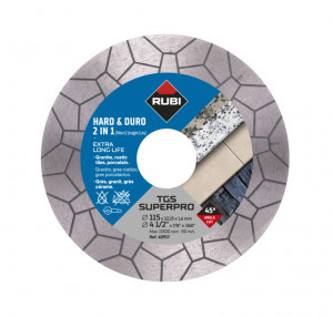 Disc diamantat pt. materiale foarte dure 2in1 pentru taieturi drepte si la 45º, 115mm, TGS 115 SuperPro - RUBI-40917