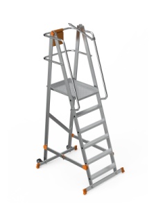 Scara industriala rabatabila (pliabila) din aluminiu cu 5 trepte si platforma h=157cm, inaltime de lucru 3,5m - CNO-SME-FWPL15