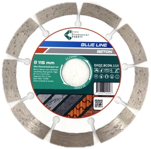 Disc DiamantatExpert pt. Beton, Materiale constructii 115x22.23 (mm) taiere uscata sau umeda, Blue Line Profesional - DXQZ.BCON.115