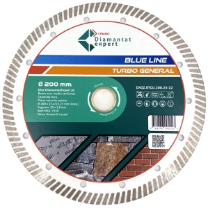 Disc DiamantatExpert TURBO pt. Beton Ranforsat Usor, Materiale de constructii 200x25,4/22.23(ring) (mm) taiere uscata sau umeda, Blue Line Profesional - DXQZ.BTGU.200.25-22