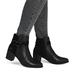 Botine dama negru casual piele naturala lant decorativ cu toc Rieker Y2066-00-Negru