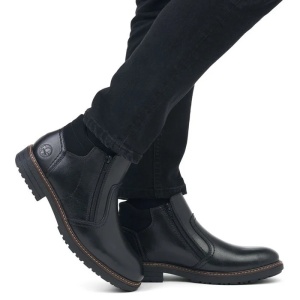 Cizme barbati negru casual piele naturala imblanite scurte cu toc Rieker 33151-00-Negru