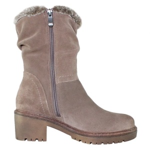 Cizme dama bej casual piele intoarsa imblanite scurte cu toc Marco Tozzi 2-26499-23-346-Bej
