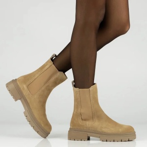 Cizme dama bej casual piele intoarsa scurte cu toc Filippo DBT4995-23-BE-Bej