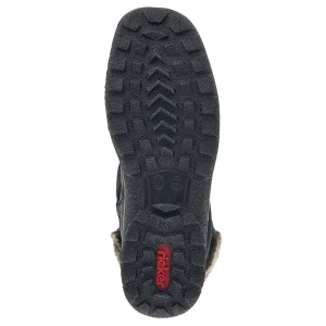 Cizme dama negru casual piele ecologica impermeabile imblanite scurte cu talpa joasa Rieker Z7088-00-Negru