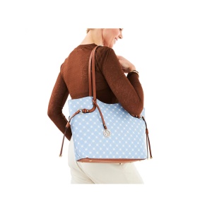Geanta dama albastru casual piele ecologica de mana shopper cu accesorii metalice Rieker H1052-10-Albastru