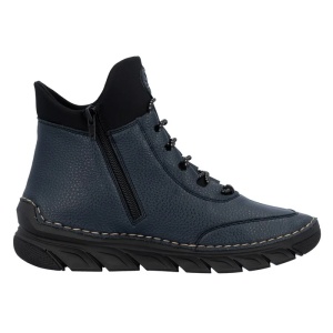 Ghete dama albastru casual piele ecologica imblanite cu talpa joasa Rieker 55069-14-Albastru