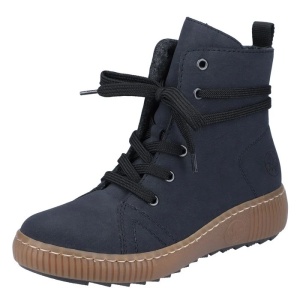 Ghete dama albastru inchis casual piele ecologica cu talpa joasa Rieker Z6637-14-Albastru-Inchis