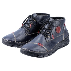 Ghete dama albastru inchis casual piele ecologica imblanite cu talpa joasa Rieker 55002-14-Albastru-Inchis