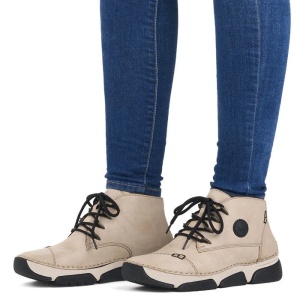 Ghete dama bej casual piele ecologica cu talpa joasa Rieker 45902-60-Bej