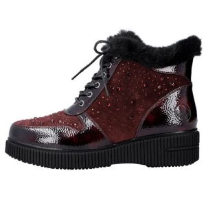 Ghete dama, bordo, casual, piele naturala lacuita, imblanite, cu talpa joasa, Rieker 93312-35-Bordo
