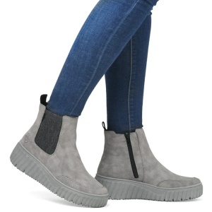 Ghete dama gri casual piele ecologica cu talpa groasa Rieker N2553-40-Gri