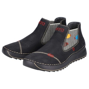 Ghete dama negru casual piele ecologica cu talpa joasa Rieker 51592-00-Negru