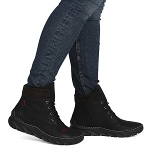 Ghete dama negru casual piele ecologica imblanite cu talpa joasa Rieker 55031-00-Negru