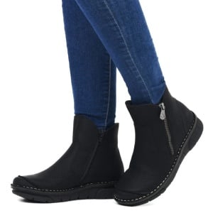 Ghete dama negru casual piele ecologica imblanite cu talpa joasa Rieker 73357-00-Negru