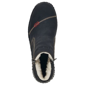 Ghete dama negru casual piele ecologica impermeabile imblanite cu talpa joasa Rieker L4270-00-Negru