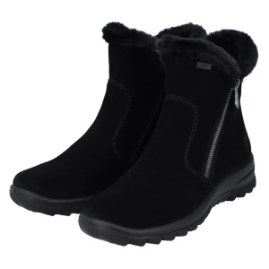 Ghete dama negru casual piele intoarsa impermeabile imblanite cu talpa joasa Rieker L7162-00-Negru