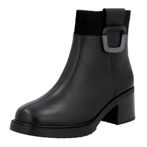 Ghete dama negru casual piele naturala imblanite cu toc Rieker Y5253-00-Negru