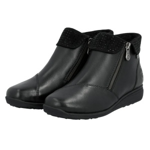 Ghete dama negru casual piele naturala impermeabile imblanite cu talpa joasa Rieker 47252-00-Negru