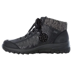 Ghete dama, negru, casual, piele naturala, impermeabile, imblanite, cu talpa joasa, Rieker L7110-01-Negru